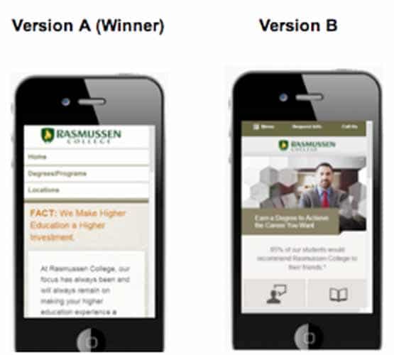 AB test mobile version