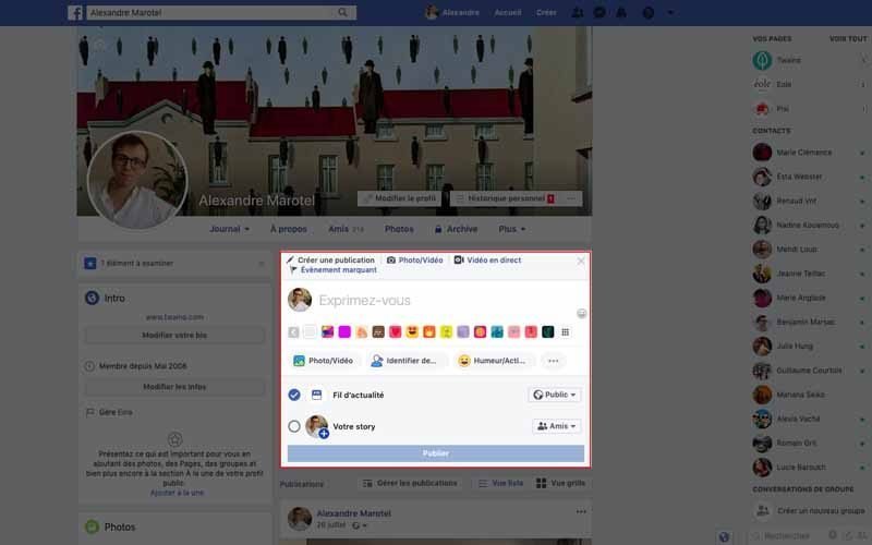 Creer une publication sur facebook