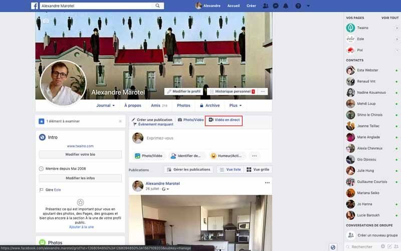 Creer video en direct depuis votre mur
