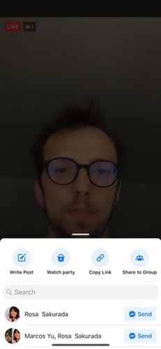 Envoyer le facebook live a des amis