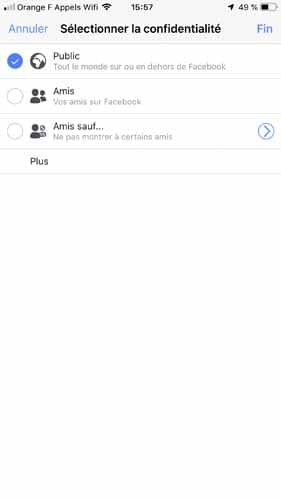 Facebook Live Selectionner la confidentialiter telephone