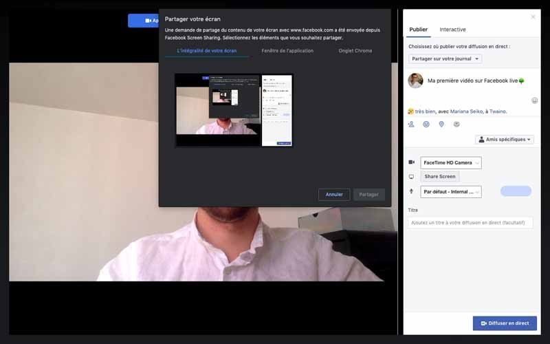 Partager votre ecran facebook live