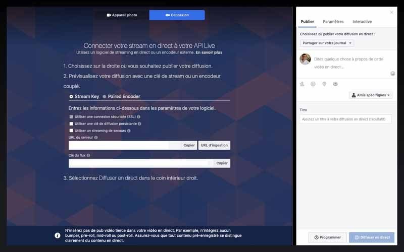 Se rendre dans connexion sur facebook live ordinateur