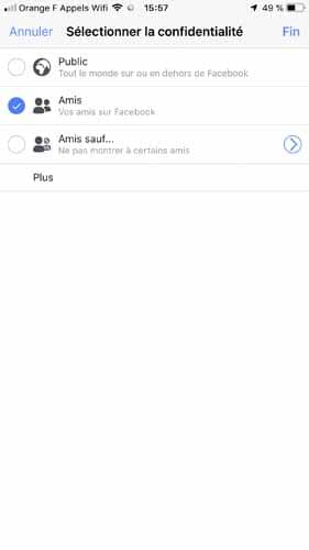 Selectionner la confidentialite amis
