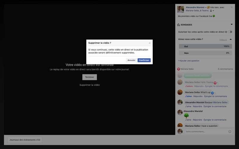 Supprimer la video ordinateur facebook live