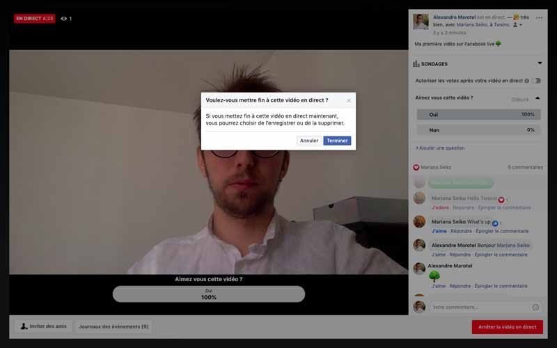 Voulez vous mettre fin a la video en direct