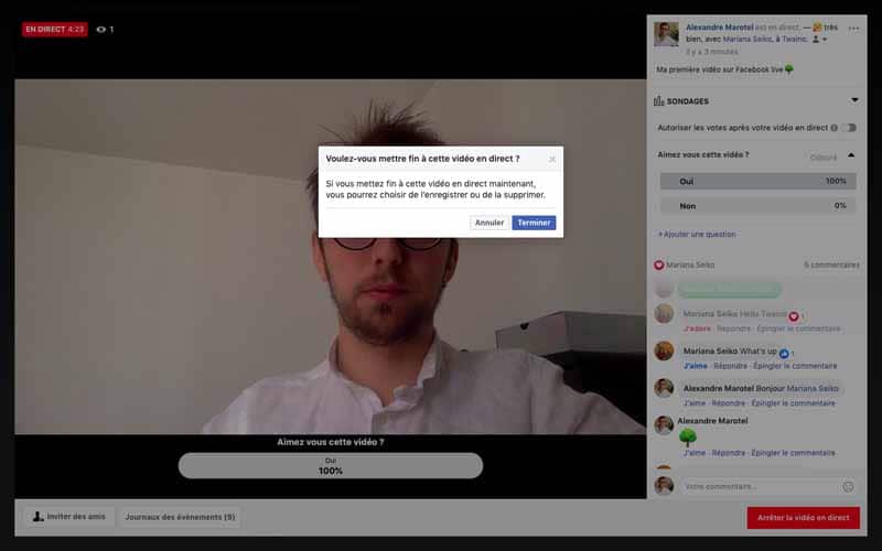 Voulez vous mettre fin a la video en direct