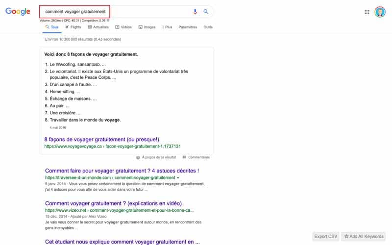 Requete comment voyager gratuitement