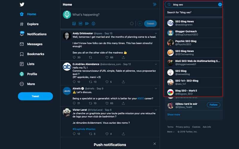 Trouver du contenu dans Twitter