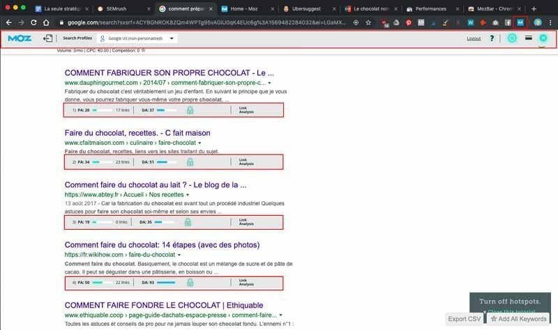 Utiliser la toolbar de Moz pour voir le DA et PA