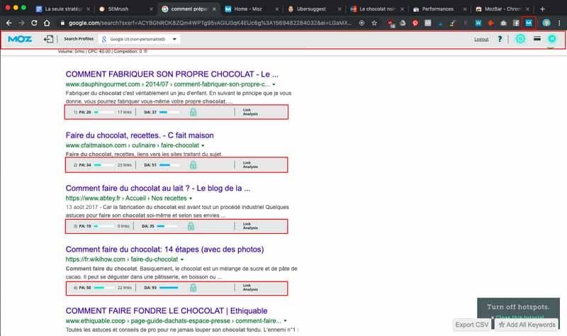 Utiliser la toolbar de Moz pour voir le DA et PA