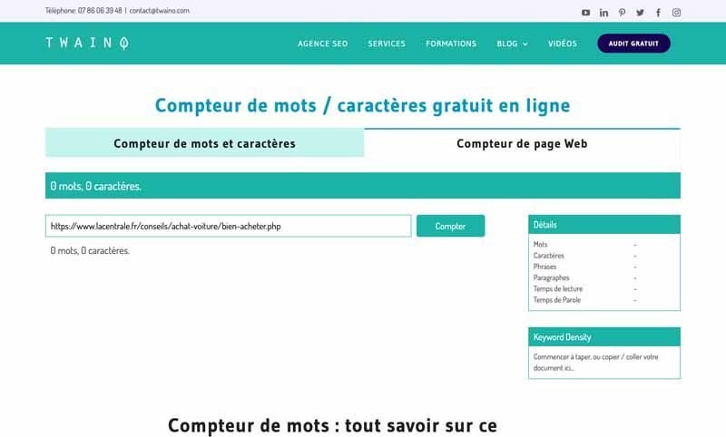 Compteur de mots Twaino avec URL