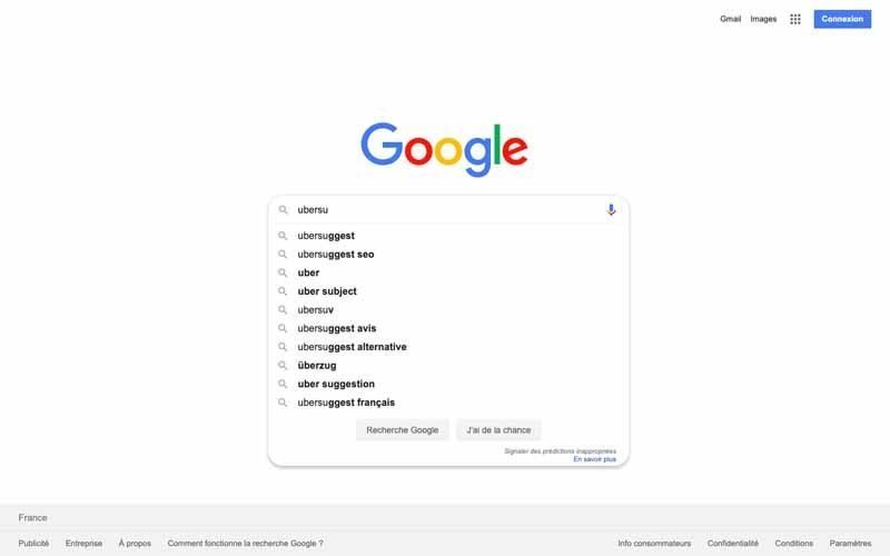 Suggestion Google pour Ubersuggest