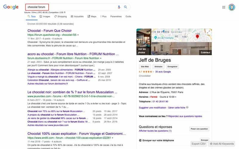 Entrer Forum chocolat dans Google