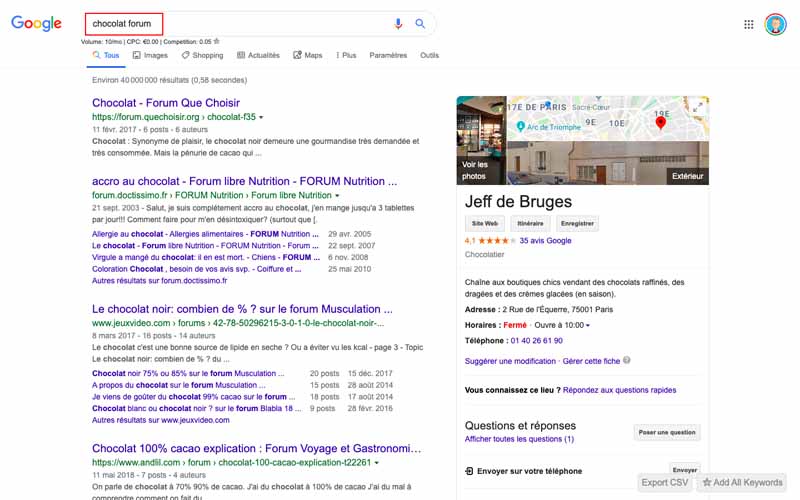 Entrer Forum chocolat dans Google