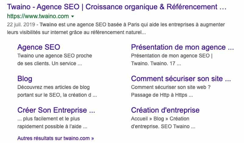 Resultat Twaino Agence SEO dans Google