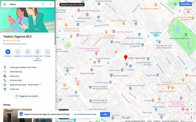 Twaino dans Google maps