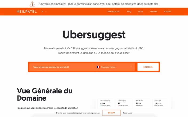 Ubersuggest Outil gratuit de neil patel