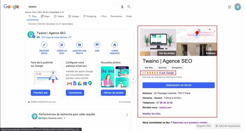 Result de GMB dans Google