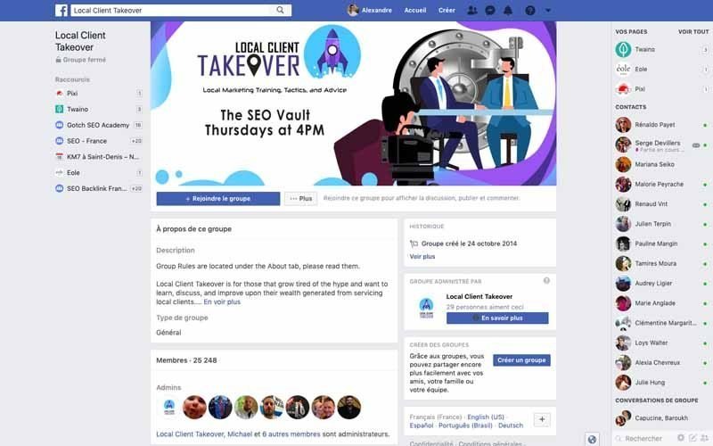 Page Facebook local client takeover