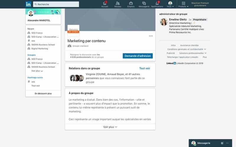 Page Linkedin Marketing par contenu