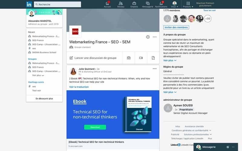 Page LinkedinWebmarketing France