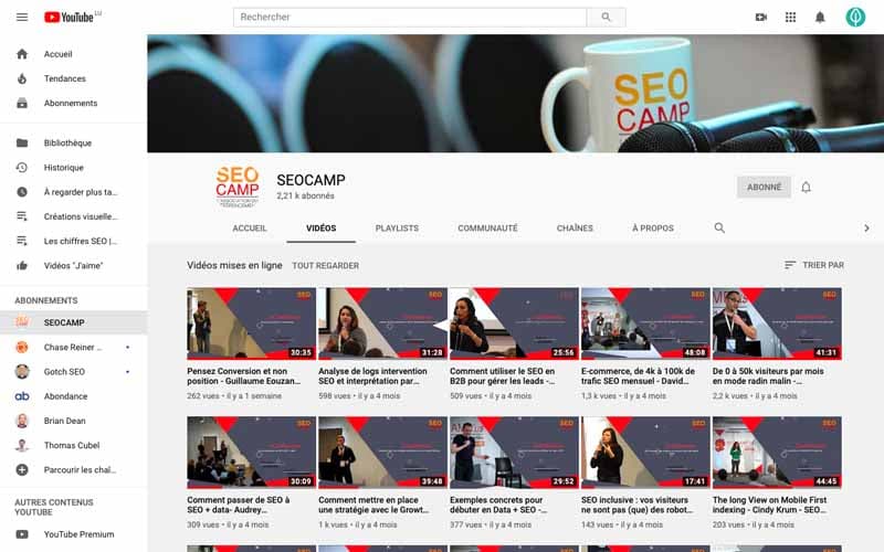 Chaine Youtube SEO Camp