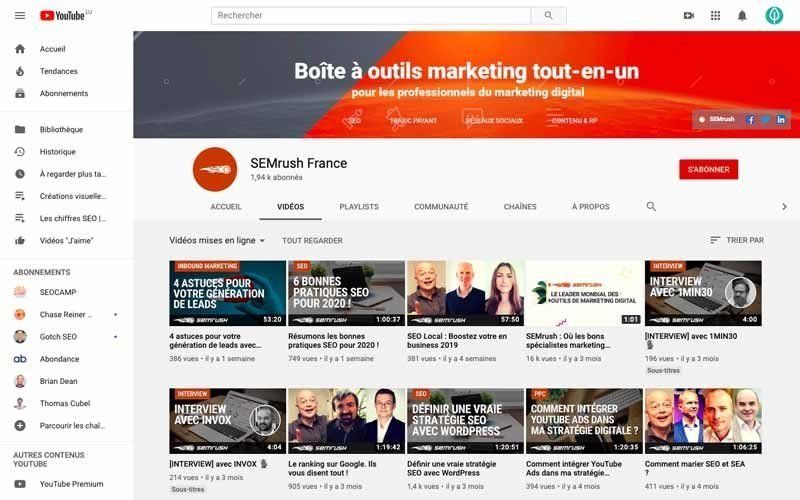 Chaine Youtube SemRush