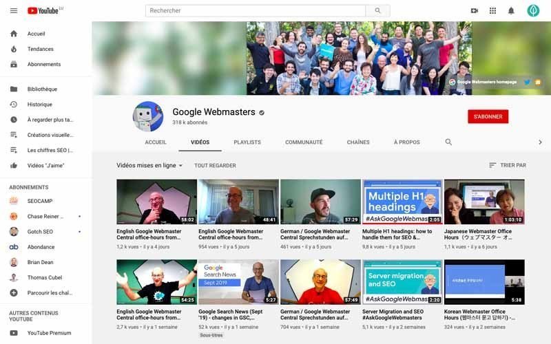 Chaine Youtube Google Webmaster