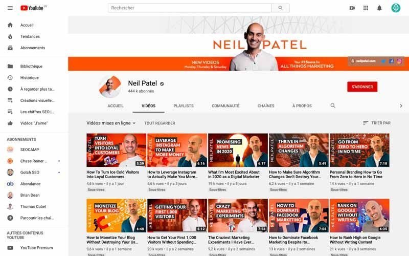 Chaine Youtube Neil Patel