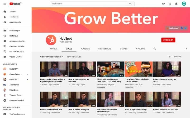 Chaine Youtube Hubspot