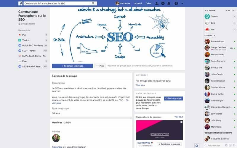 Page Facebook Communaute francaise sur le SEO