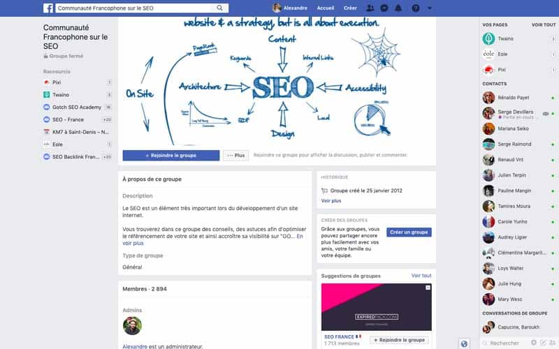 Page Facebook Communaute francaise sur le SEO