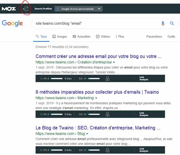 Moz toolbar Exporter les metriques pour les sites