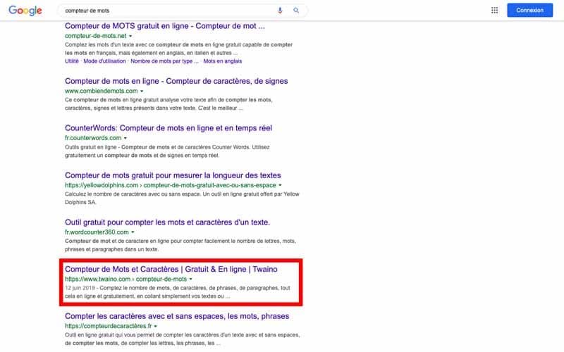 Compteur de mots 7eme resultats GOOGLE