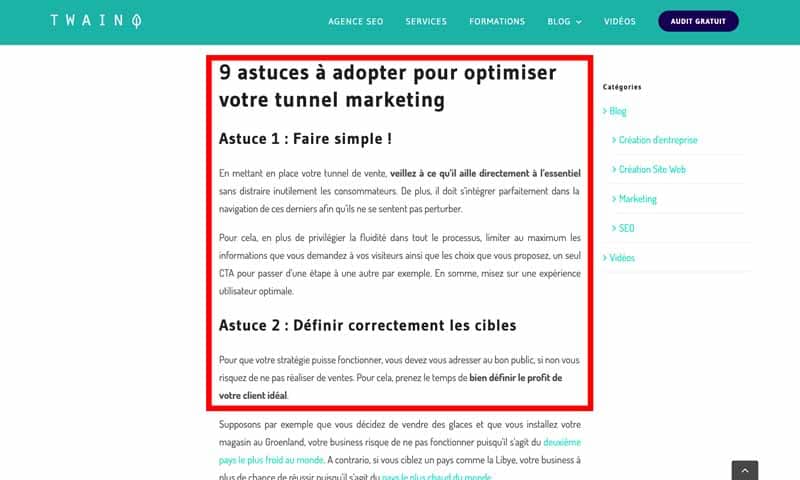 Contenu surenchere Presenter des astuces