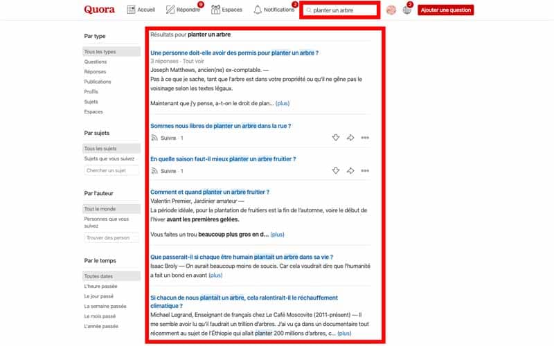 Utilisation Quora planter un arbre
