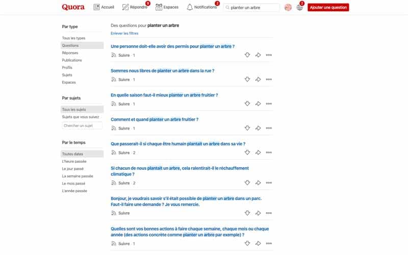 Cibler les questions sur Quora