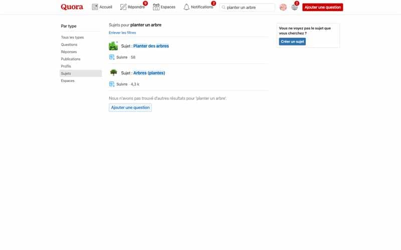 Trouver des sujets interessants avec Quora