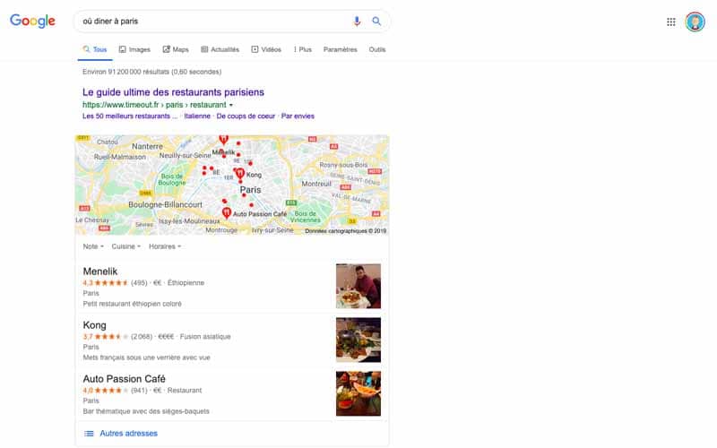 Resultats geographique avec Google maps