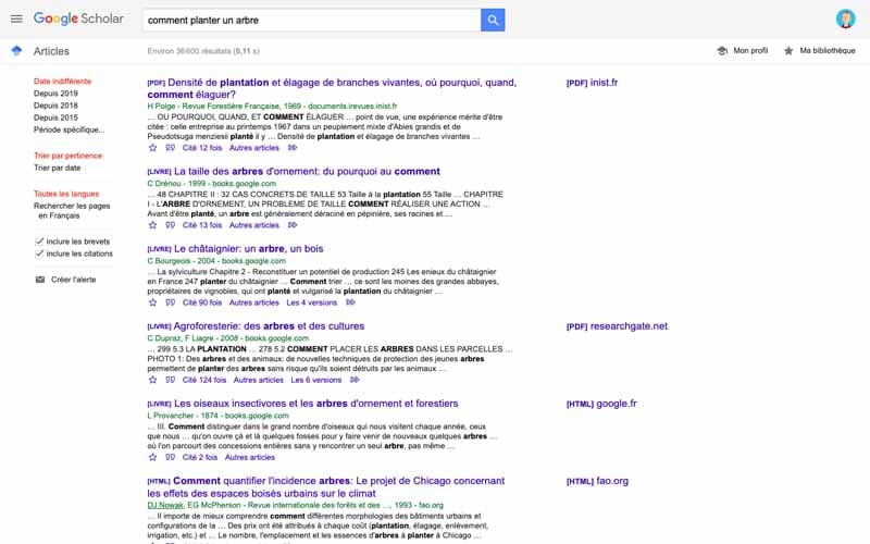 Comment planter un arbre Google Scholar