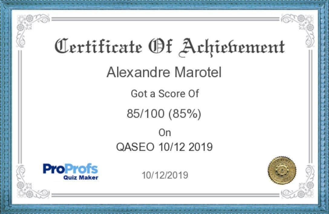 Certificat QASEO Alexandre Marotel