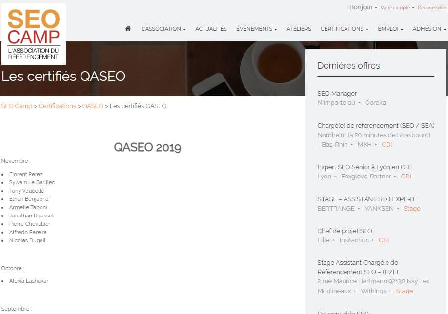 Page des certifies QASEO