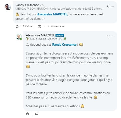 Echanges interessants sur le QASEO 2