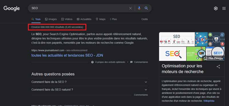 Resultat recherche seo