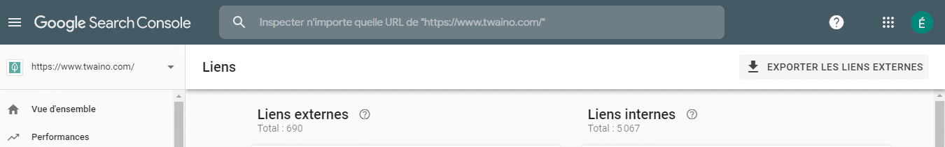 Nombre de liens Google search console
