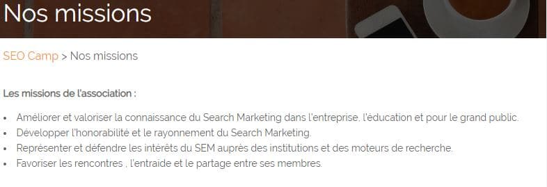 Les missions de SEO Camp