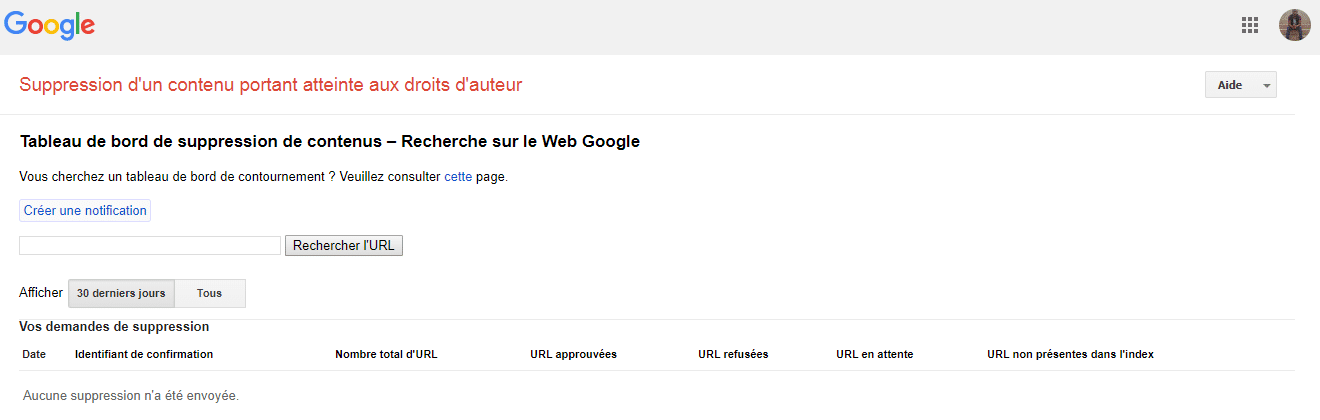 DCMA Suppression de contenu sur Google