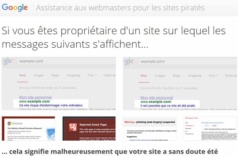 Assistance Google pour site web pirate