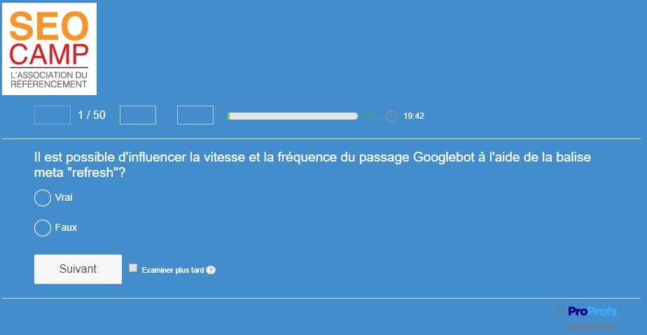 Le QCM blanc de SEO Camp exemple